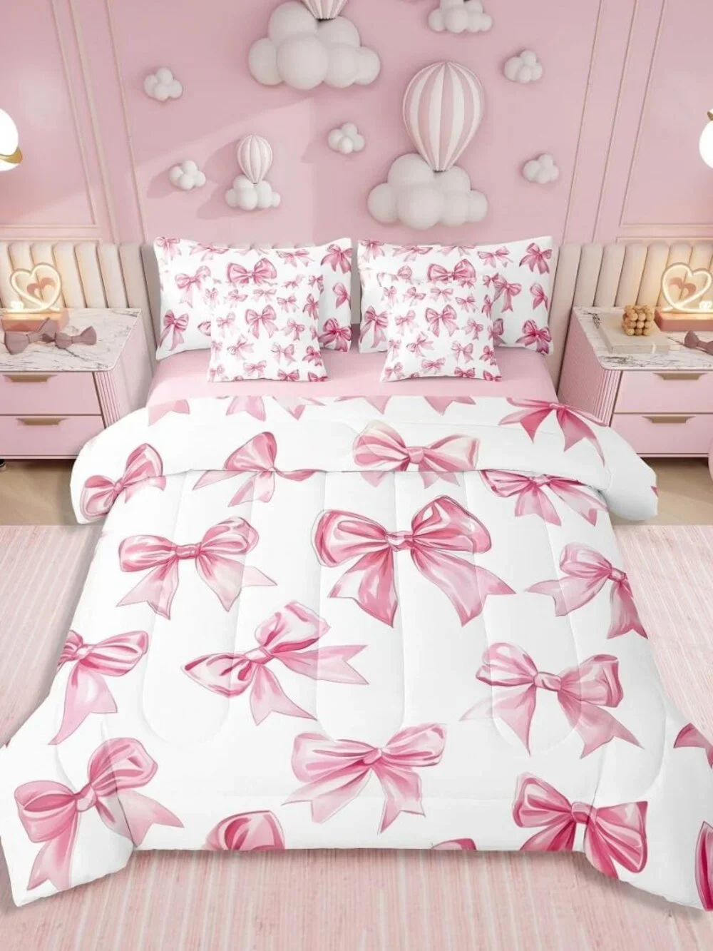 Kawaii Bowknot Girls Bed in A Bag with Sheets Dreamy Princess Style Twin Comfort